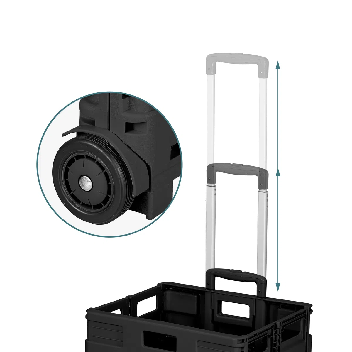 Relaxdays Carrello Portaspesa, Plastica, HxLxB: 39 x 42 x 37 cm, Portata 35 kg, Porta Spesa, Carrellino, Nero
