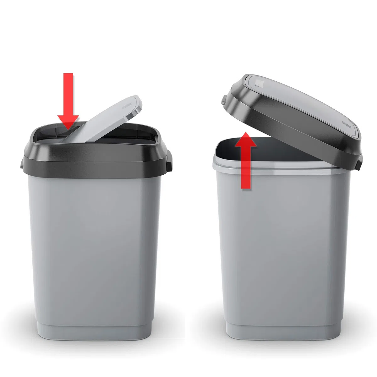 Kis Dual Swing Bin L - Pattumiera Basculante Per Sacchetto Da 50 Lt, Doppia Opzione Di Apertura - 30,5X42X60H Grigio