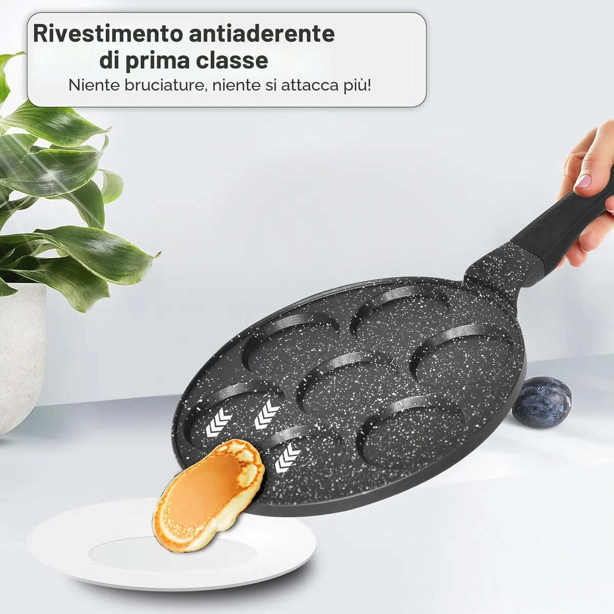 Amalindo Padella per pancake, Ø 26 cm, per 7 uova, padella per pancake, rivestimento antiaderente | padella per pancake a induzione | padella per uova, padella per occhi per pancake, uova fritte