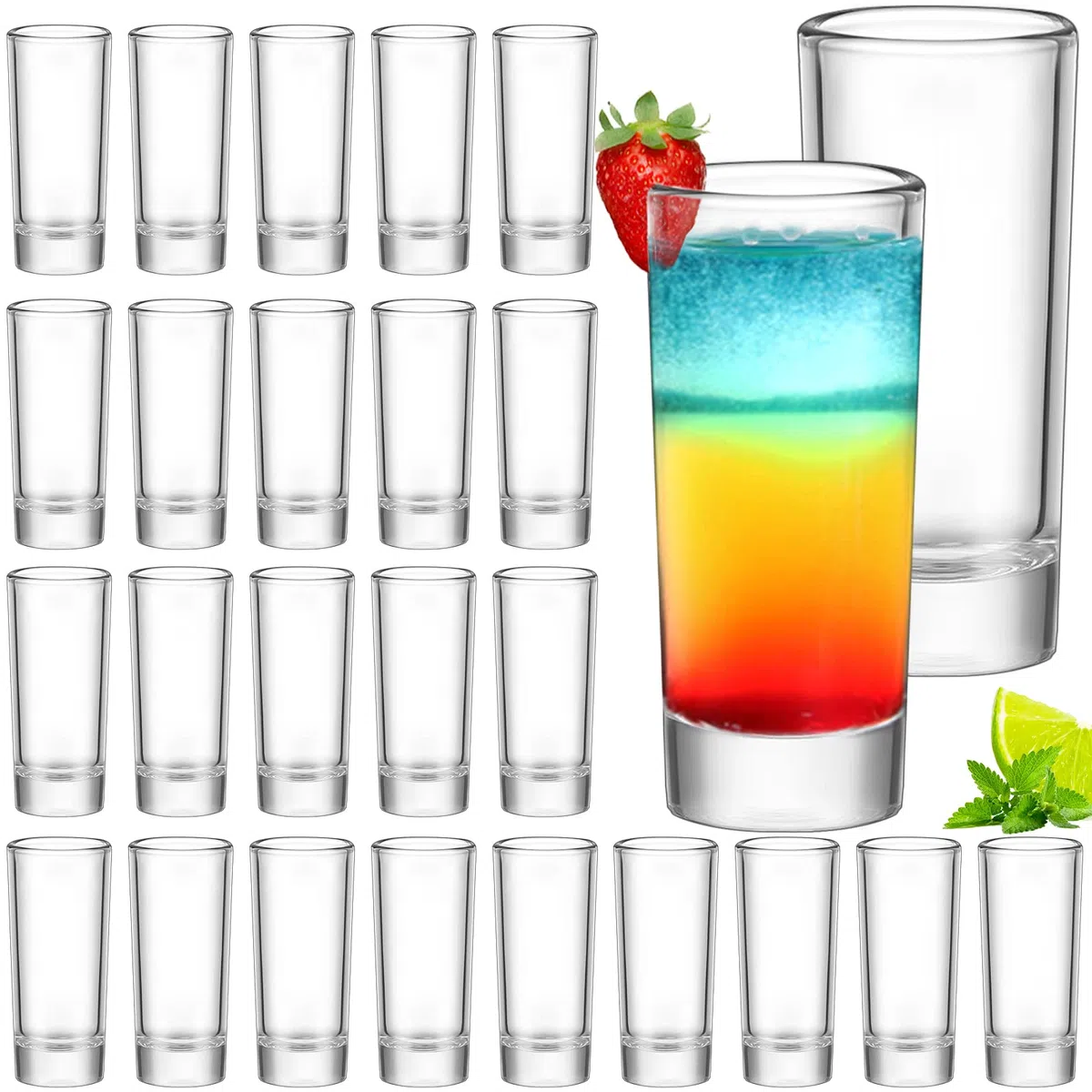 SuproBarware Set regalo: set di bicchieri da tiro, 56,7 g/60 ml, in vetro alto, set di 24 bicchieri trasparenti con base pesante, rotondi da roccia, riutilizzabili per vodka cocktail