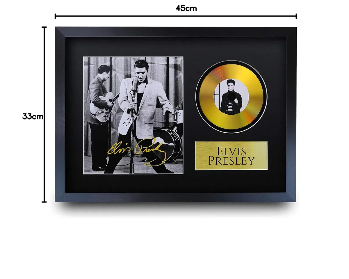 HWC Trading - Immagine con autografo A3 FR Elvis Presley Gifts con immagine a disco dorato, per appassionati di memorabilia musicale, formato A3