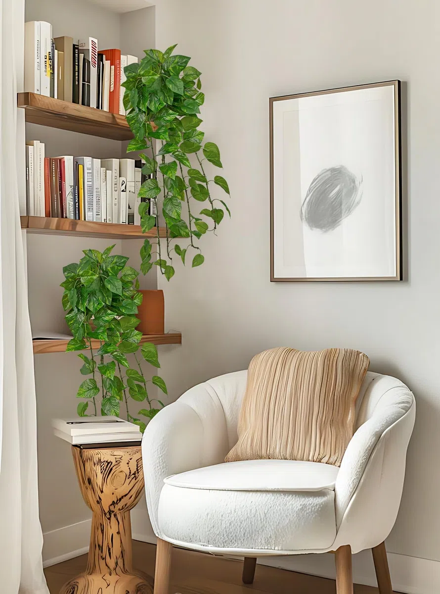 Briful Pianta artificiale sospesa Pothos – Verde artificiale realistico Scindapsus Viticci, ca. 90 cm, pianta decorativa per parete, soggiorno e interni