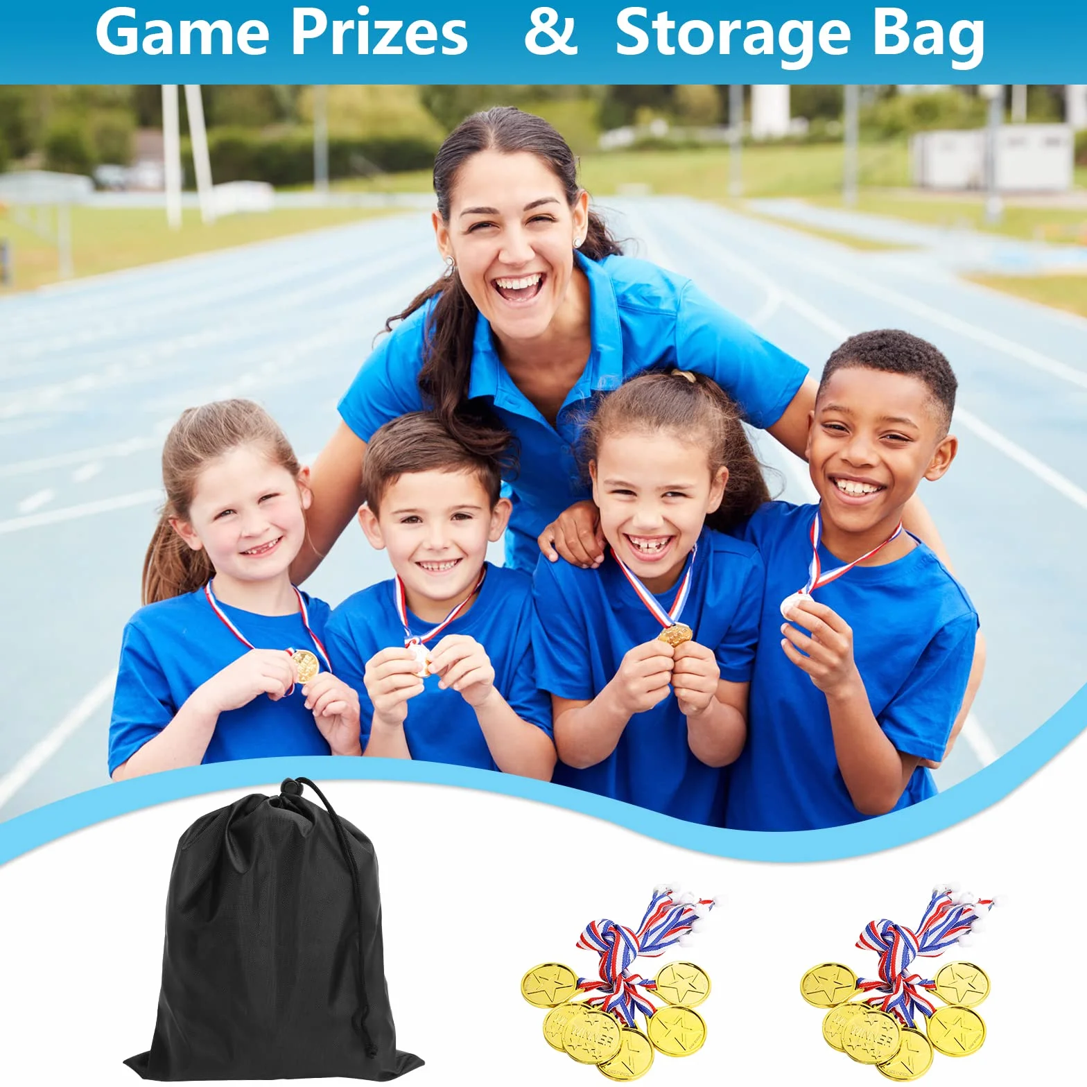 CWLAKON Gioco di Corda per tiro alla Fune, Giochi all'aperto per Bambini, Adulti, medaglie per Giochi di Compleanno per Bambini, 12 m, Blu