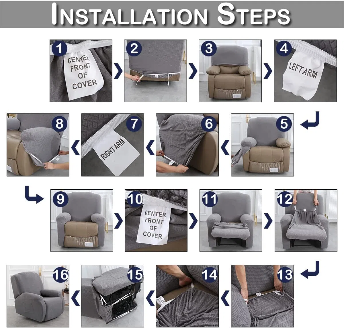 OKYUK - Fodera per Poltrona Relax, Alta Elasticità per Poltrona Relax Reclinabile, Fodera Reclinabile 4 Pezzi con Tasche Laterali, Rimuovibili e Lavabili, Protezione per Poltrona (Arancione a Righe)