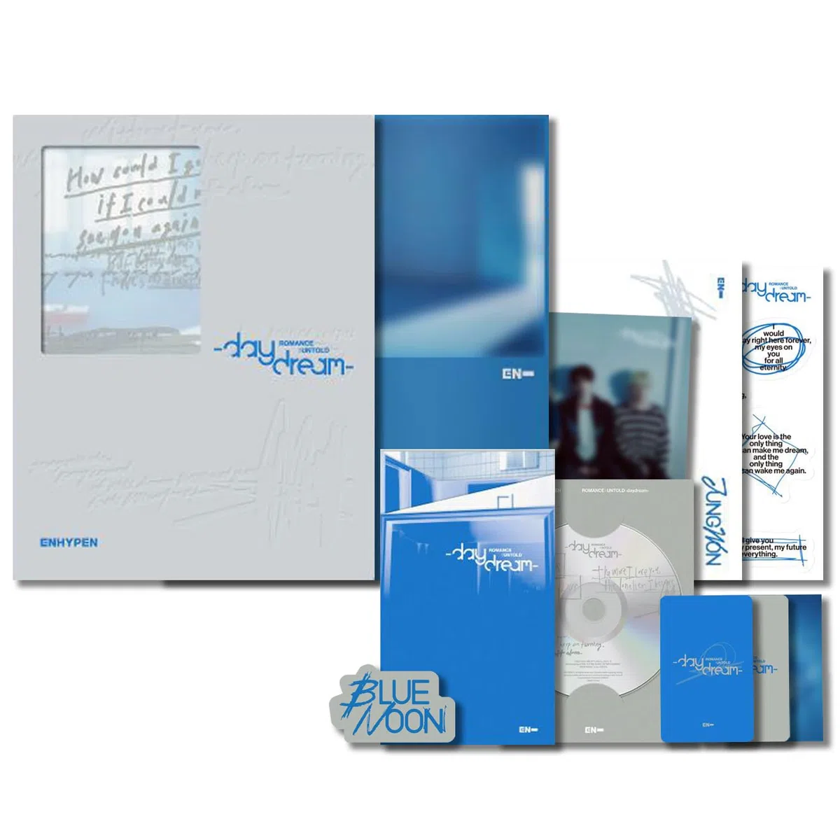 [ROMANCE : UNTOLD -Daydream-] (BLUE NOON Ver.) Photo Book R + Thanks To Paper + Sticker + Poster + Postcard + Photo Card + QR Card + 2 Pin Badges + 4 Extra Photocards