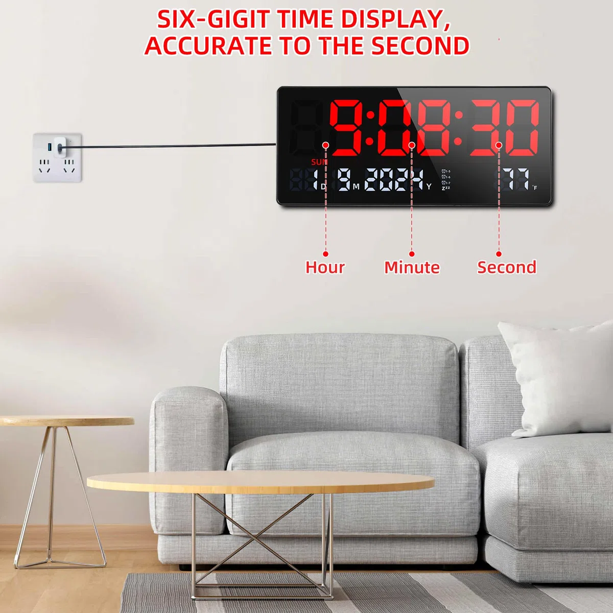 Fuloon Orologio da Parete Digitale, 15.5" Grande LED Orologio da Parete Digitale con Calendario, Secondi, Temperatura, Data, Settimana, LED Sveglia da Tavolo con Supporto per Soggiorno Cucina Ufficio