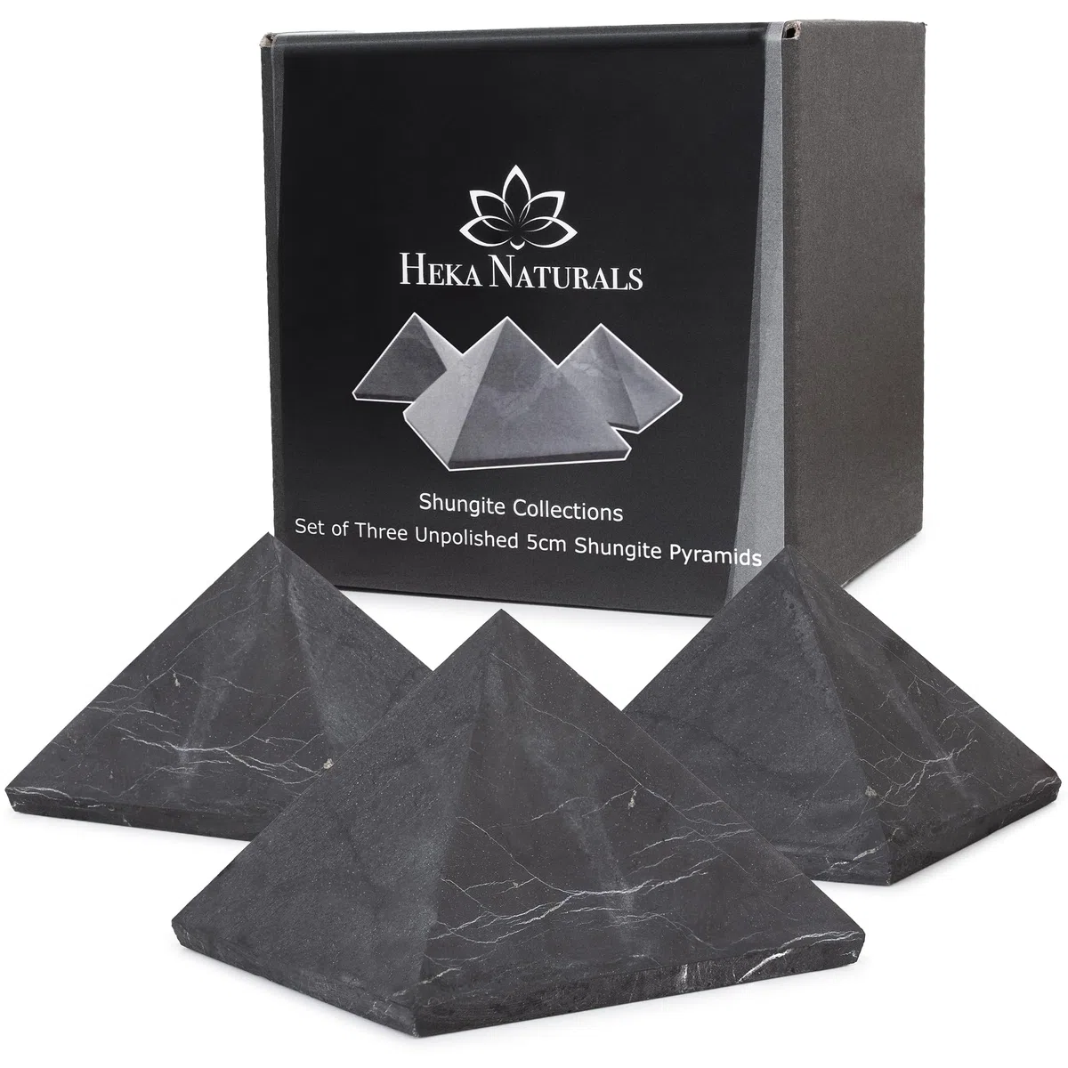 Heka Naturals Piramide di Shungite Non Levigata Pietra Nera Set di 3 | 5 cm – Decorazioni Casa Shungite Pietra Naturale Prodotti - Pietre Chakra Cristalli Curativi Meditazione