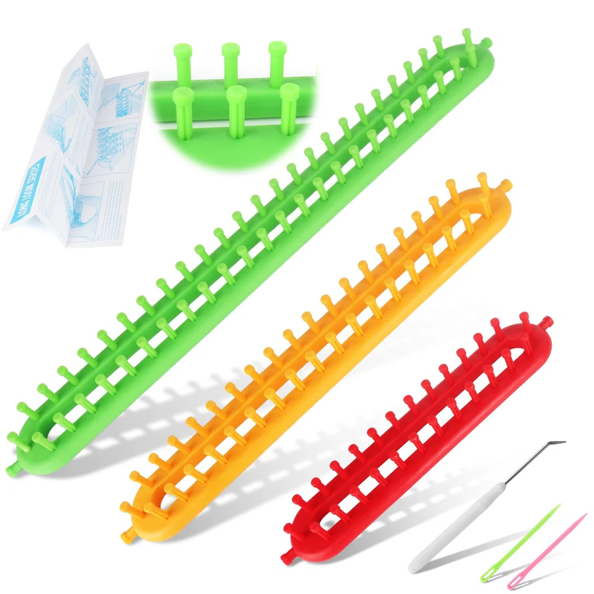 Katech 3 pezzi telai per maglieria rettangolari pioli sparsi telaio di diverse dimensioni colorate in plastica set di telai per tessitura sciarpa