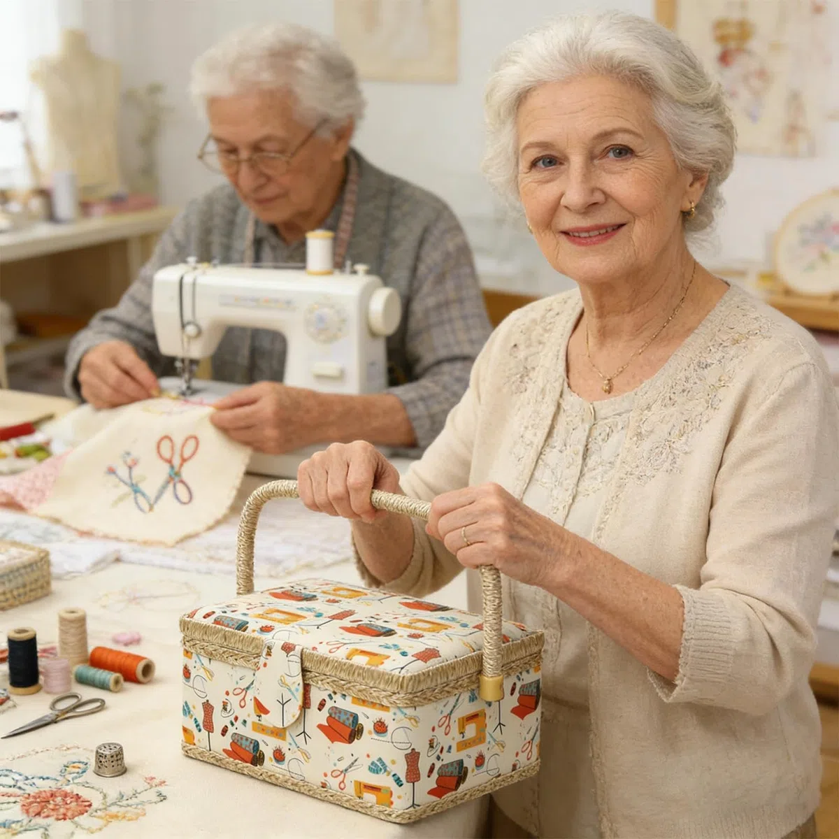 Cesto portaoggetti per kit da cucito, grande organizer da cucito con vassoio rimovibile, contenitore per oggetti artigianali, design strutturato, contenitore per accessori, uso domestico e da viaggio