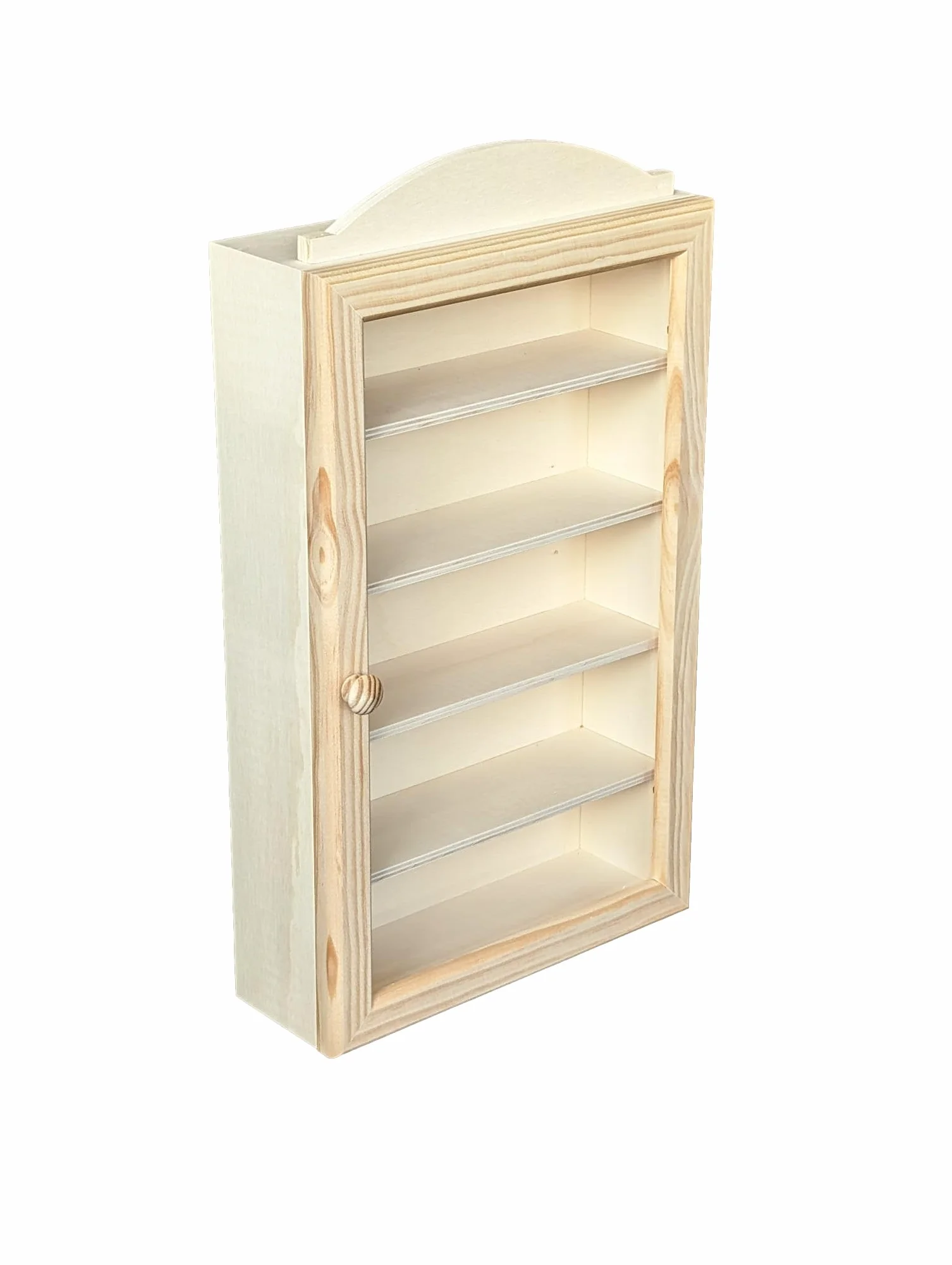 Armadietto da collezione in legno con 5 ripiani per riporre oggetti diversi, in legno naturale decorabile