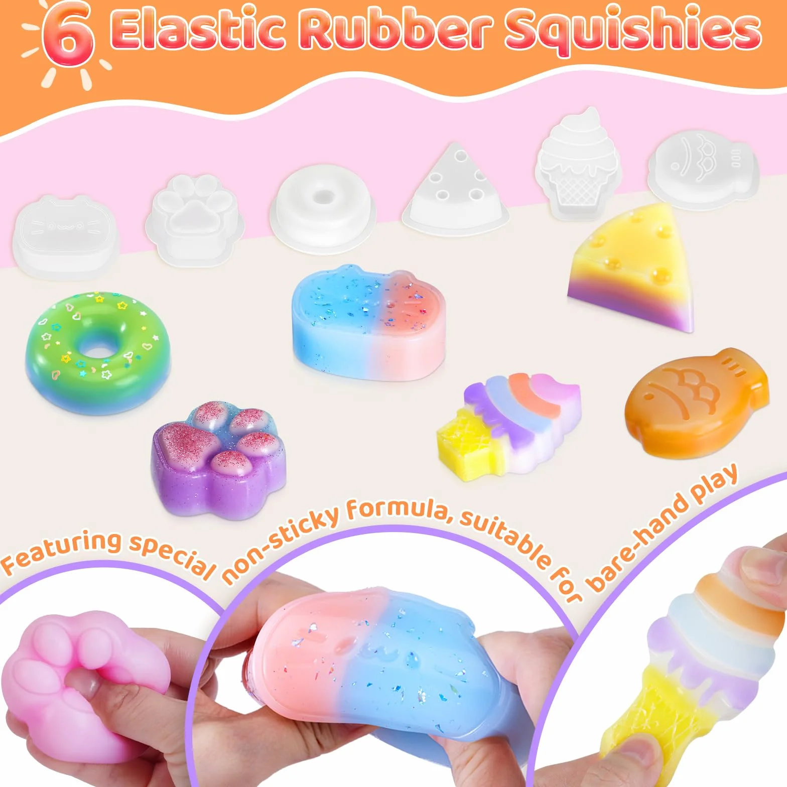 Highttoy Kit Squishy Silicone Liquido Luminosi Fai Da Te, 480ml Rapporto 1:1 AB Squishy Gomma Siliconica con 6 Stampi e Accessori, Giocattoli Sensoriali Antistress per Bambini 6+ Anni