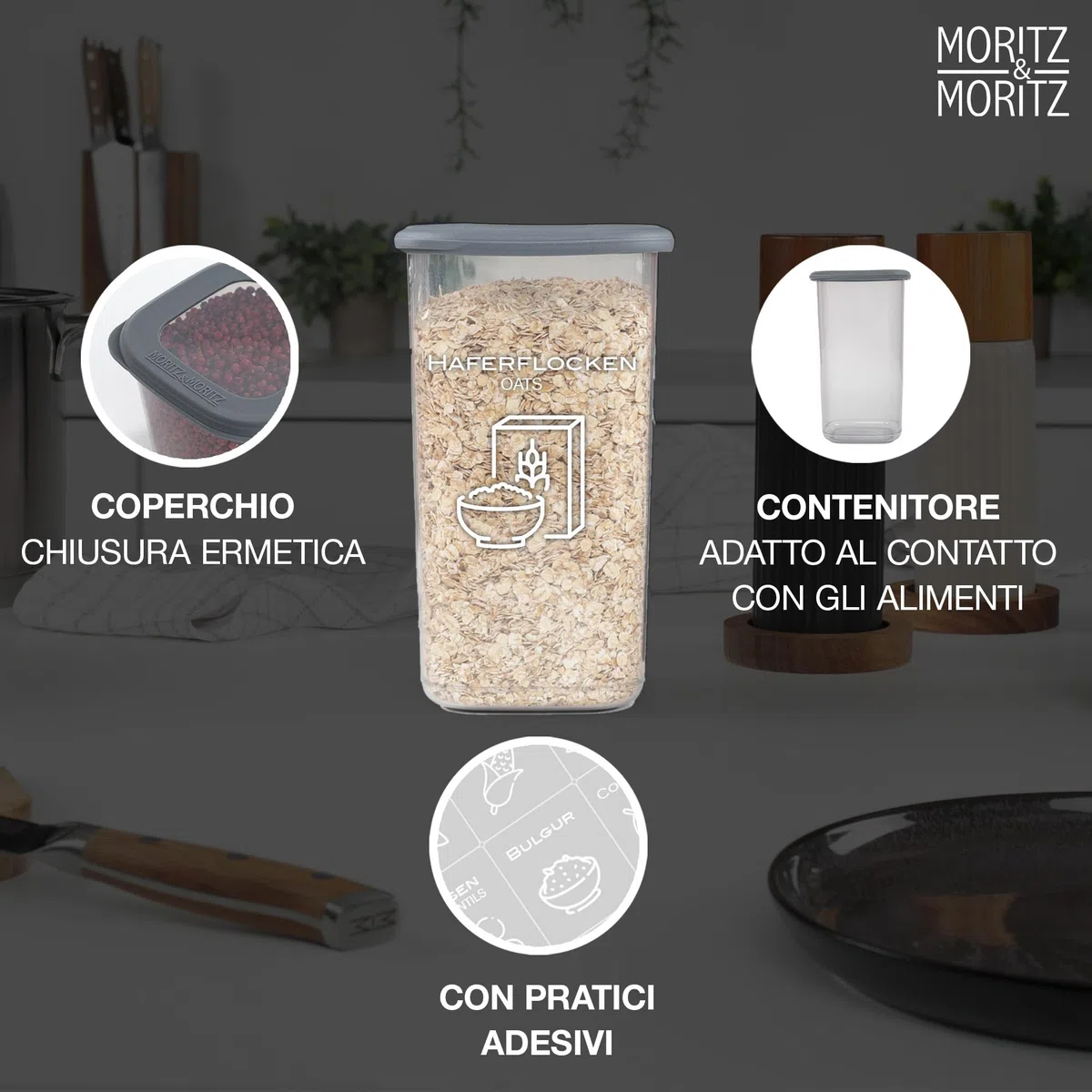 Moritz & Moritz Set di 12 barattoli con coperchio ermetici - Alimentare per la conservazione degli alimenti - Contenitori ermetici e impilabili - Set di barattoli per la conservazione in cucina