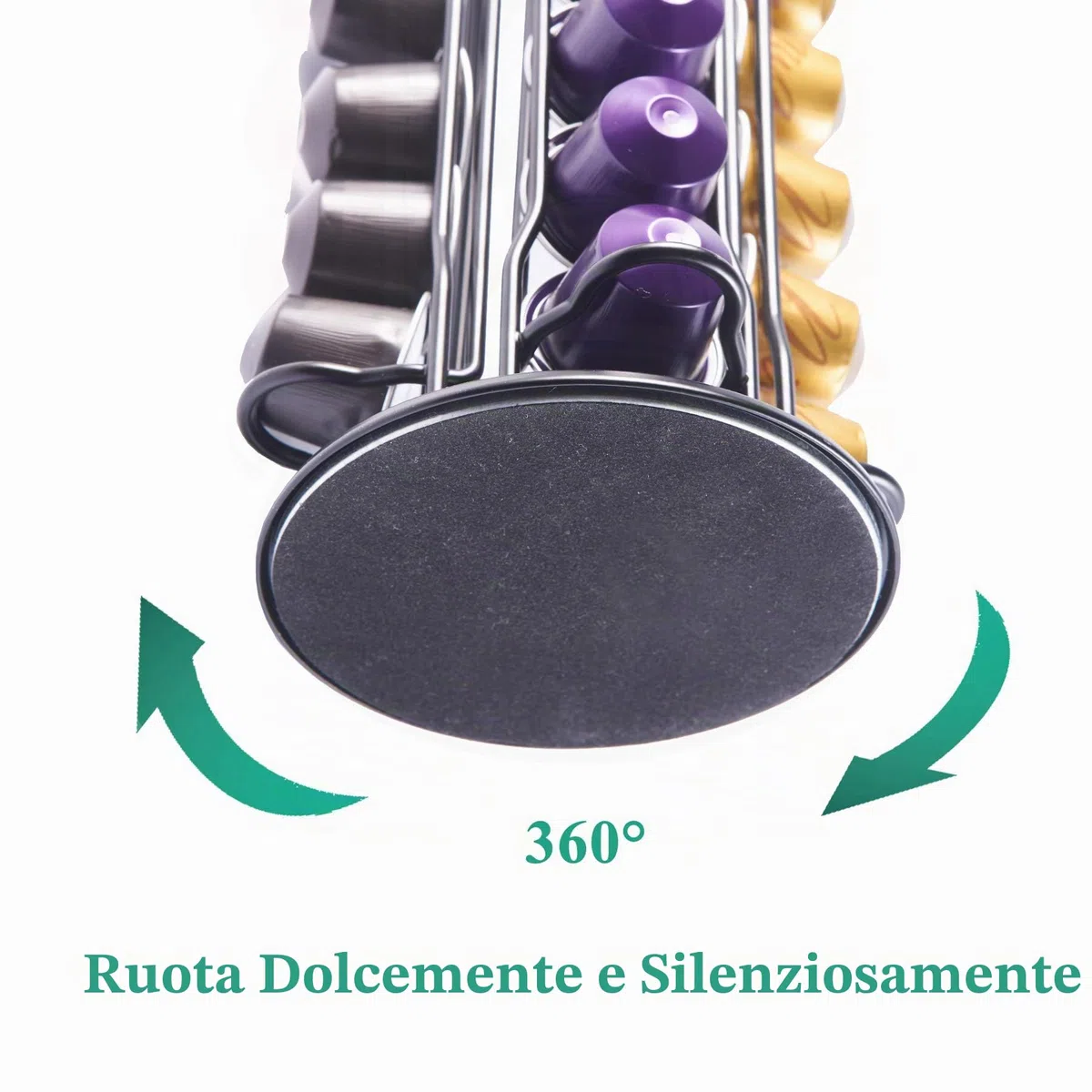 Porta Capsule per caffè Compatibile con Nespresso Originali Supporti per Capsule Contenitore Capsule con Supporto Girevole Verticale 360°,40 Cialde Nero