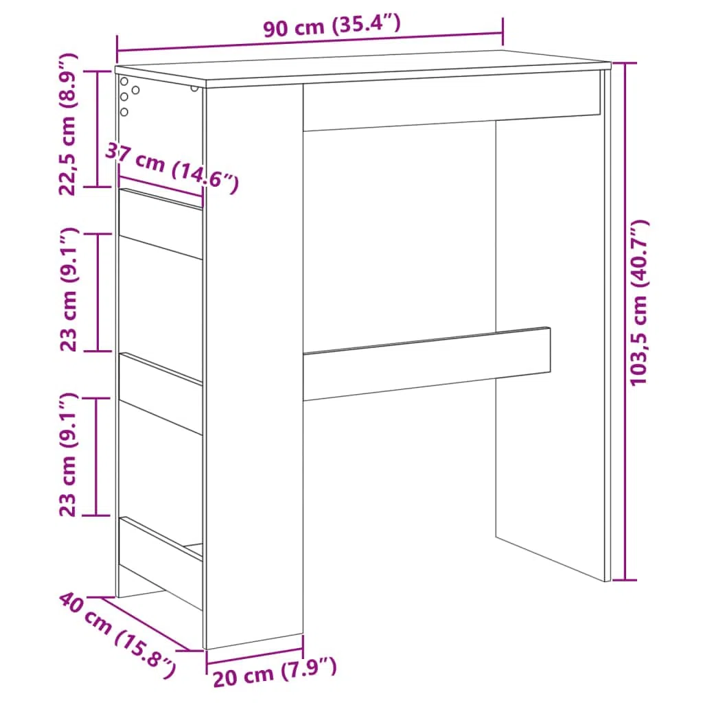 VidaXL Tavolo Bar Multistrato 90x40x103,5 cm, Ripieno, Tavolo Alto, Mobile da Bar, Tavola da Cucina