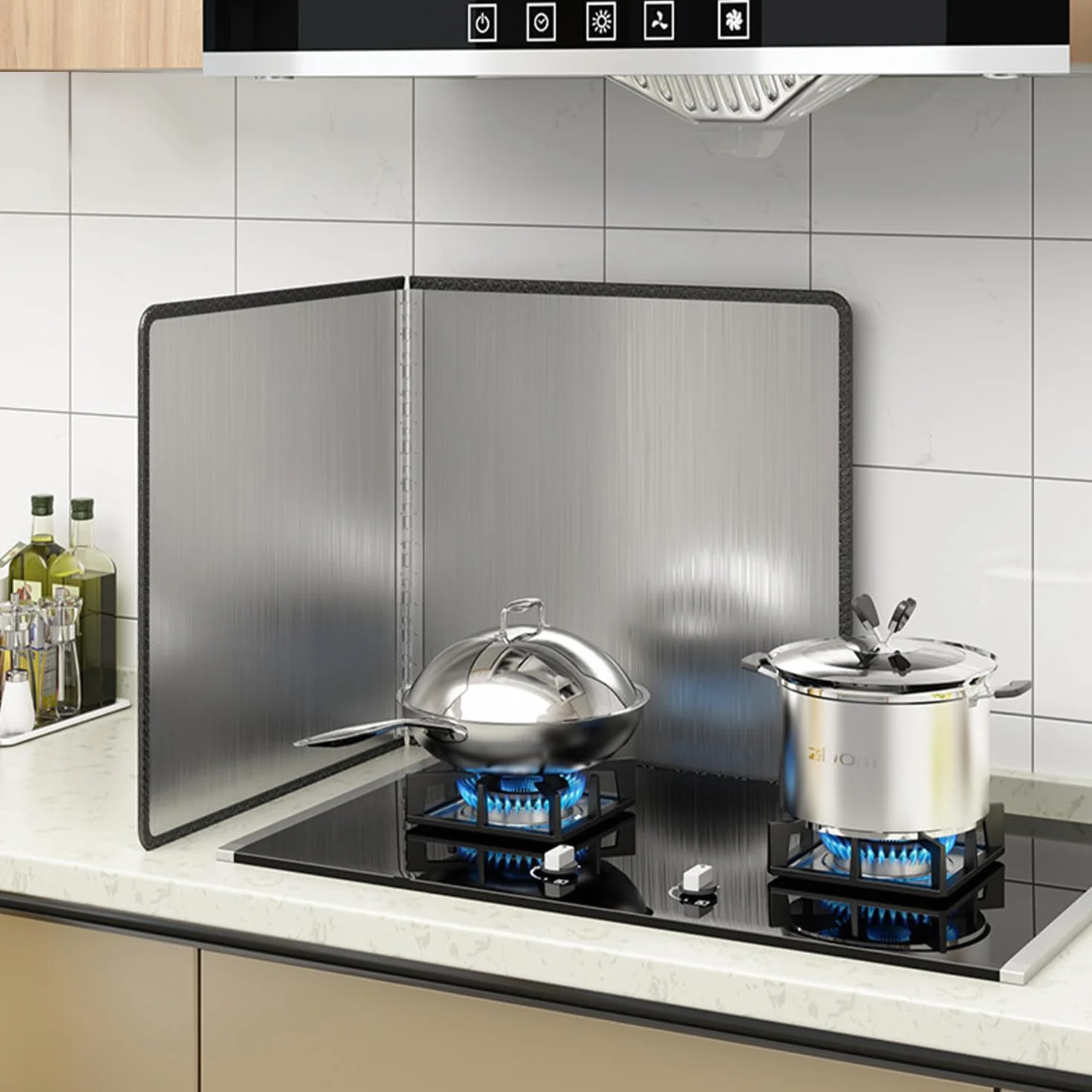 Paraschizzi Cucina Pieghevole,Acciaio Inox Parete Cucina Protezione Antigrasso Protezione Schizzi di Olio per Cucine a Gas e Padella