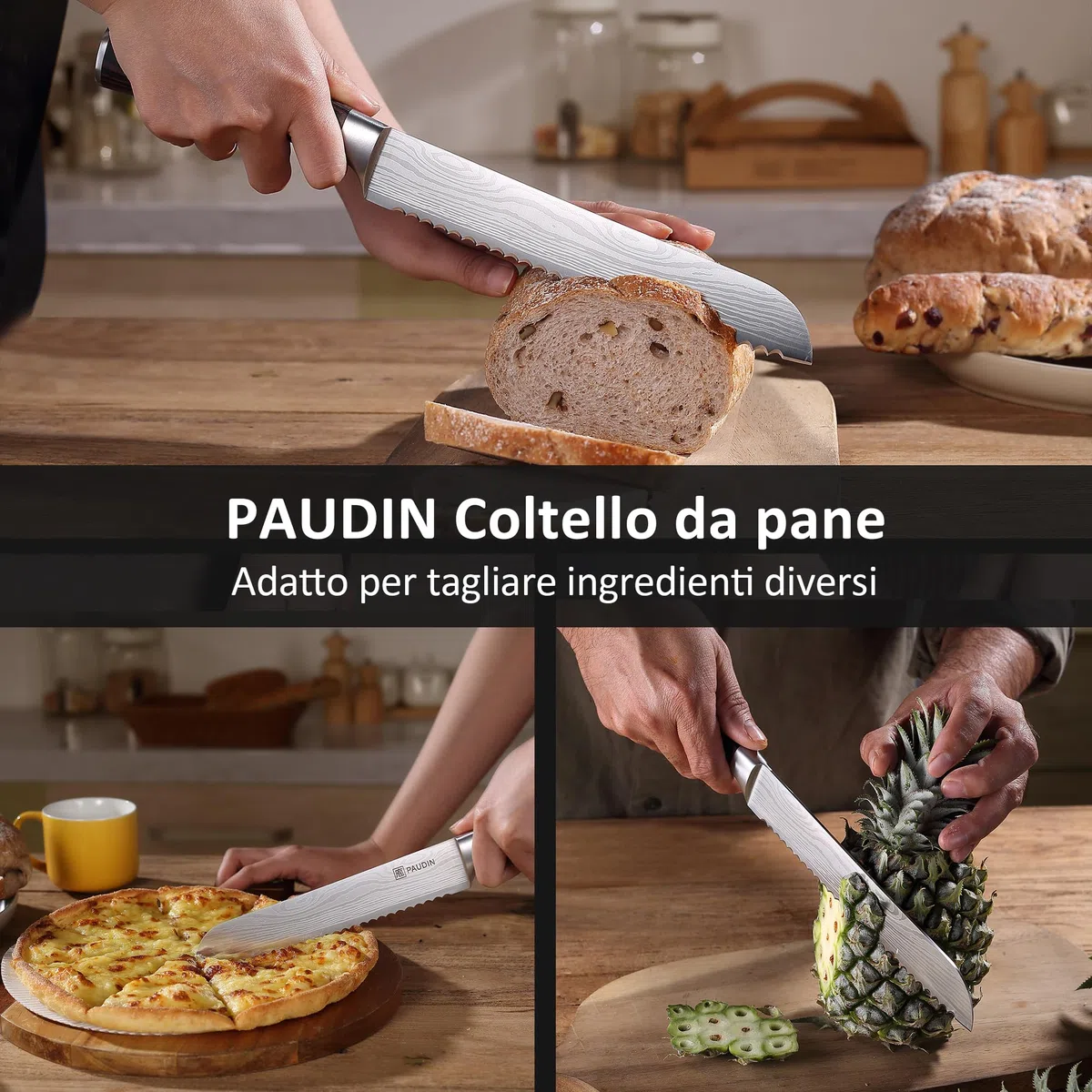 PAUDIN Coltello da Pane Professionale, Dimensioni da 20 cm con Lama Seghettata in Acciaio Inossidabile di Alta Qualità, Extra AffilatO con Impugnatura Ergonomica