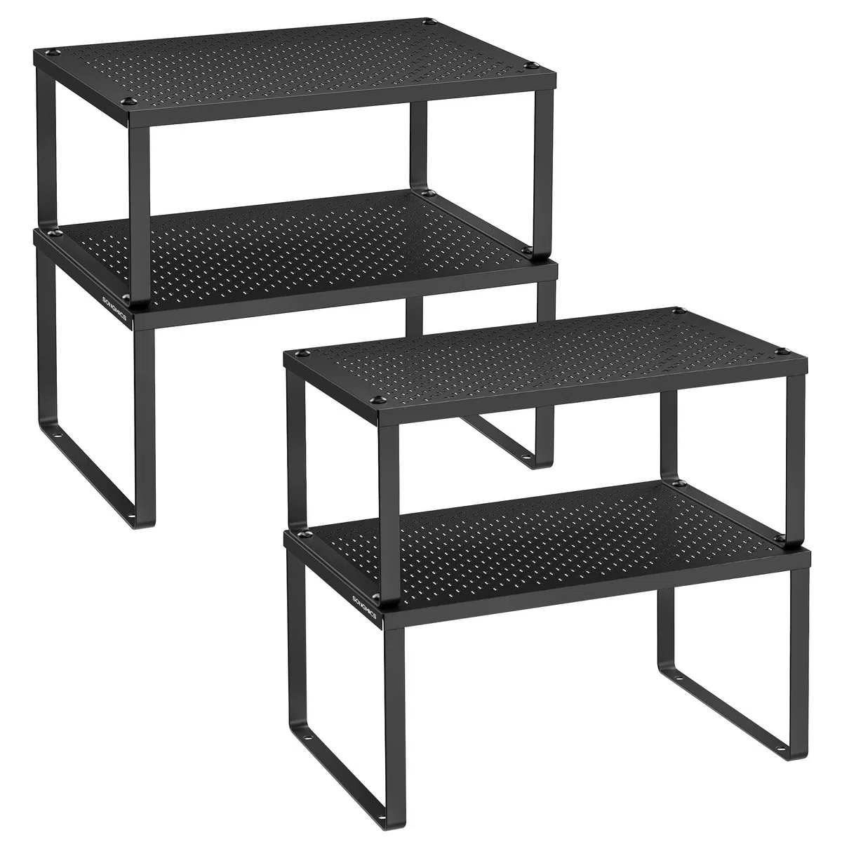 SONGMICS Scaffale Portaspezie, Set di 4 Organizzatori da Cucina Espandibili, Scaffale da Cucina Impilabile, Metallo, Nero Inchiostro KCS006B01
