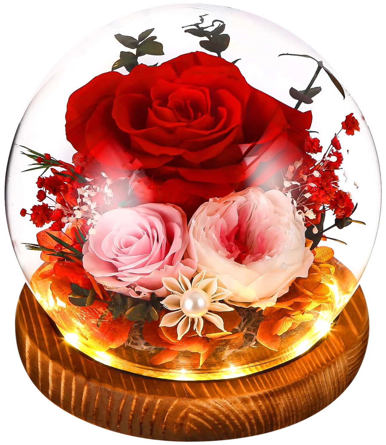 Rosa Eterna Stabilizzata, Vera Fiori Stabilizzati, LED Rosa Conservato Sfera di Cristallo, Regalo per Donne Mamma Moglie, Rosa Eterna Anniversario Compleanno San Valentino Natale Festa Della