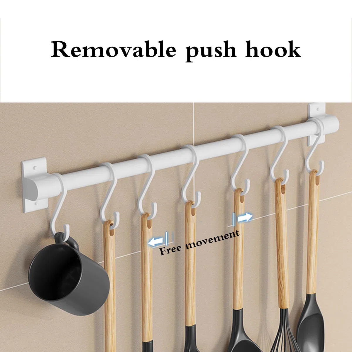 Barra Portautensili Cucina,Barra Portautensili Cucina Adesiva,Barra Appendi Utensili da Cucina,Gancio da Parete Mobile,Salvaspazio,Multiuso,per Gadget Bagno da Cucina,Padelle