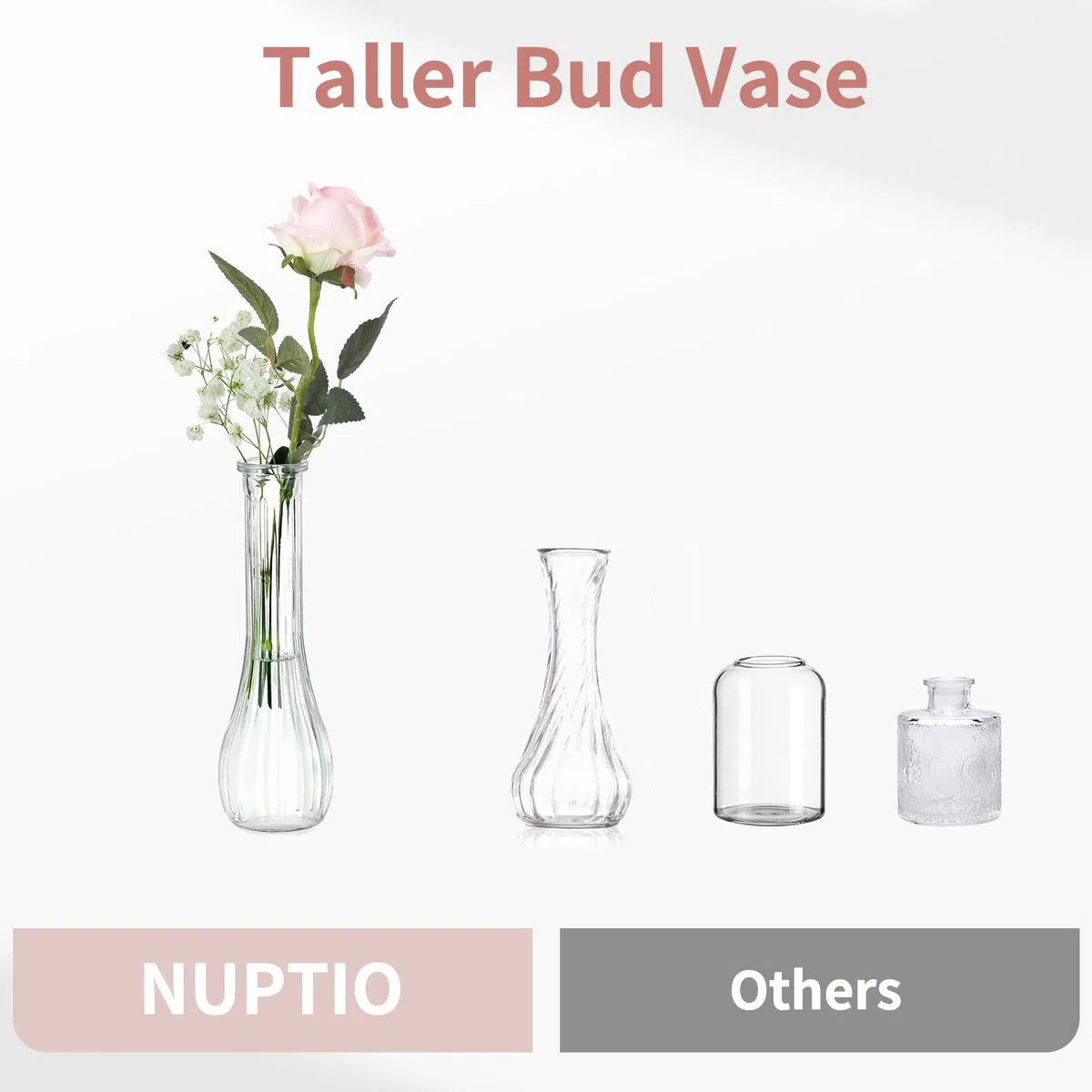 NUPTIO Piccoli Vaso Fiori Vetro: 6 Pezzi 21,7cm Vasi Trasparenti Centrotavola per Decorazioni Matrimonio - Vaso Decorativo da Interno Striato per Casa Festa Soggiorno