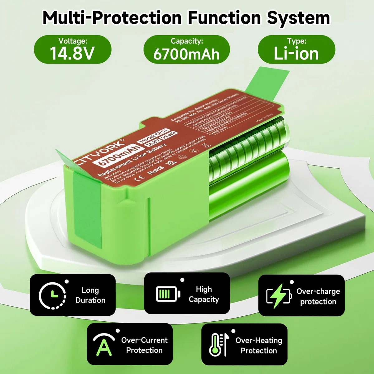 CITYORK 6700mAh Litio Batteria per iRobot Roomba 980 981 985 976 971 960 966 965 900, 880 896 895 890 891 800, 690 695 680 676 675 650 630 615 606, 780 776 760, 560 555 500 iRobot Roomba Batteria