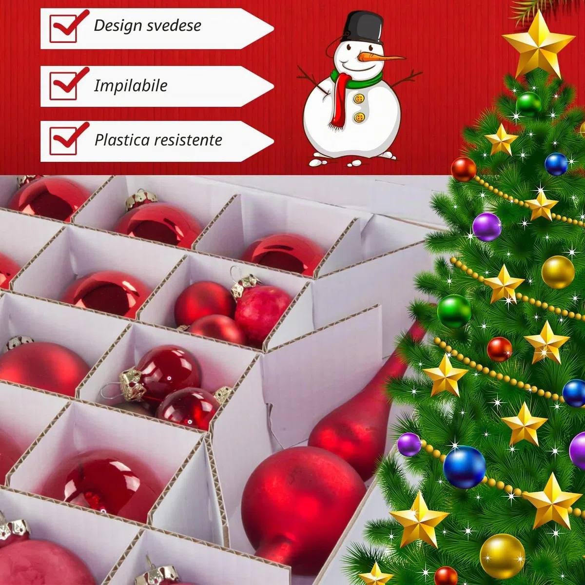 Scatola per riporre palline e addobbi per albero di Natale (61 litri)