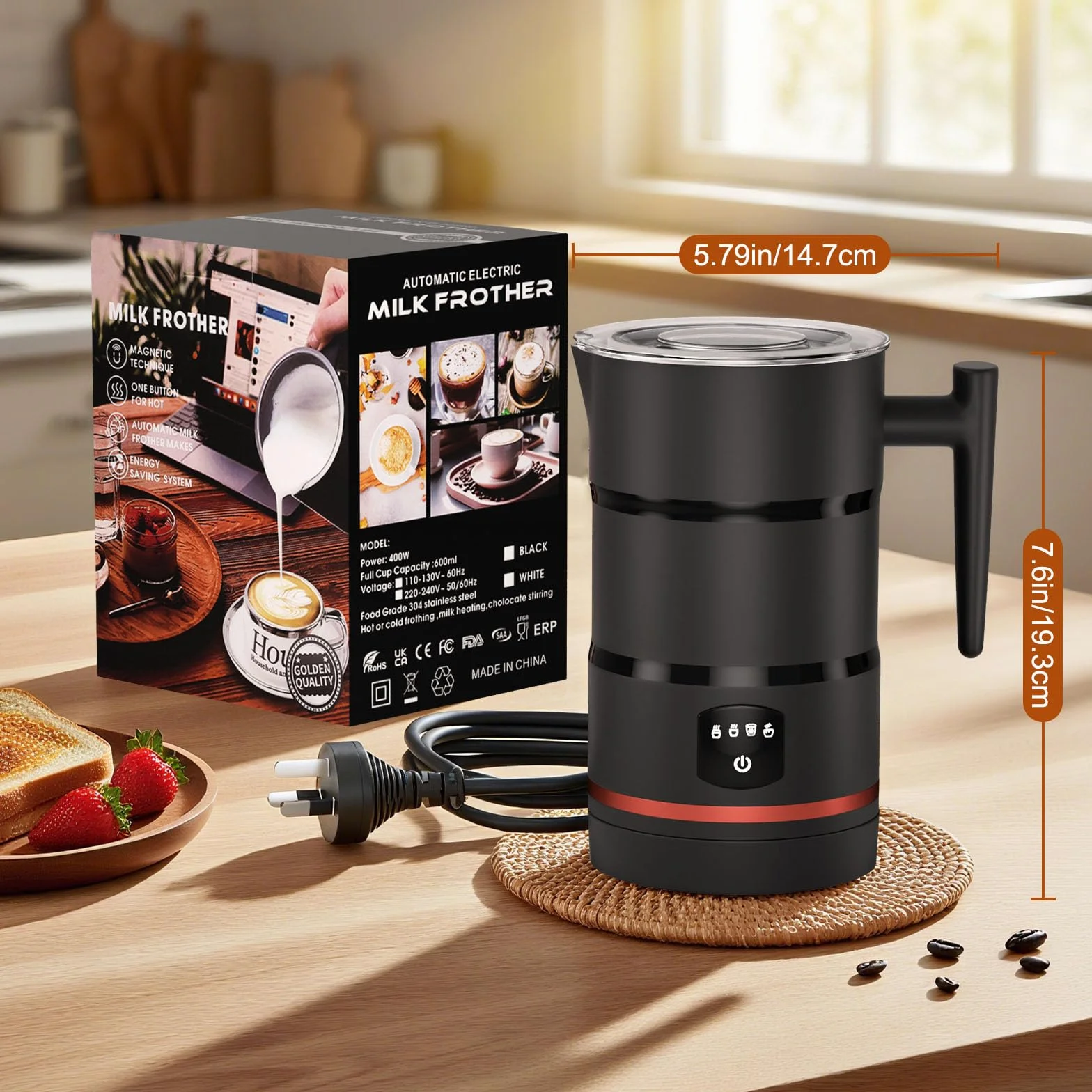 Montalatte, montalatte elettrico, montalatte, montalatte, vaporizzatore, macchina per cioccolata calda, montalatte, vellutatore (nero)