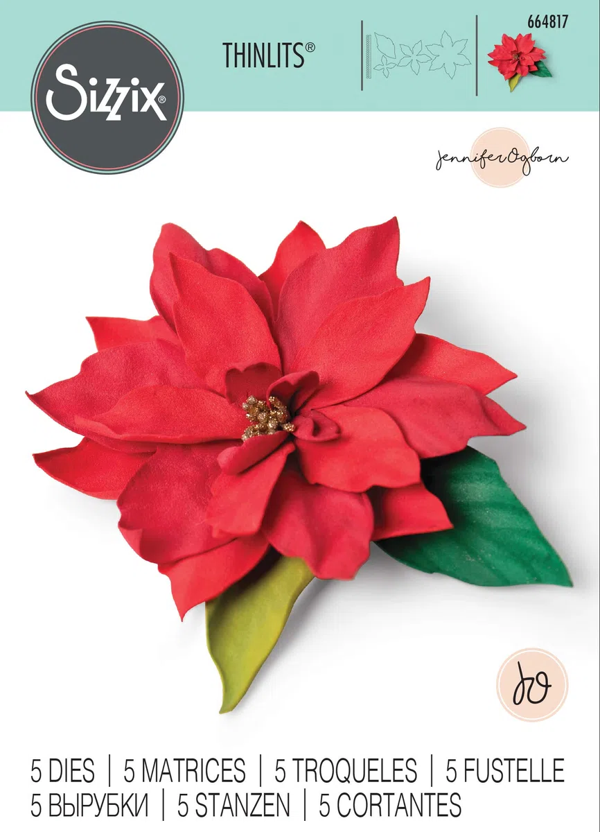 Sizzix Thinlits Set di Fustelle per Fiori 3D Natalizi - Stella di Natale Elegante - 5 Pezzi