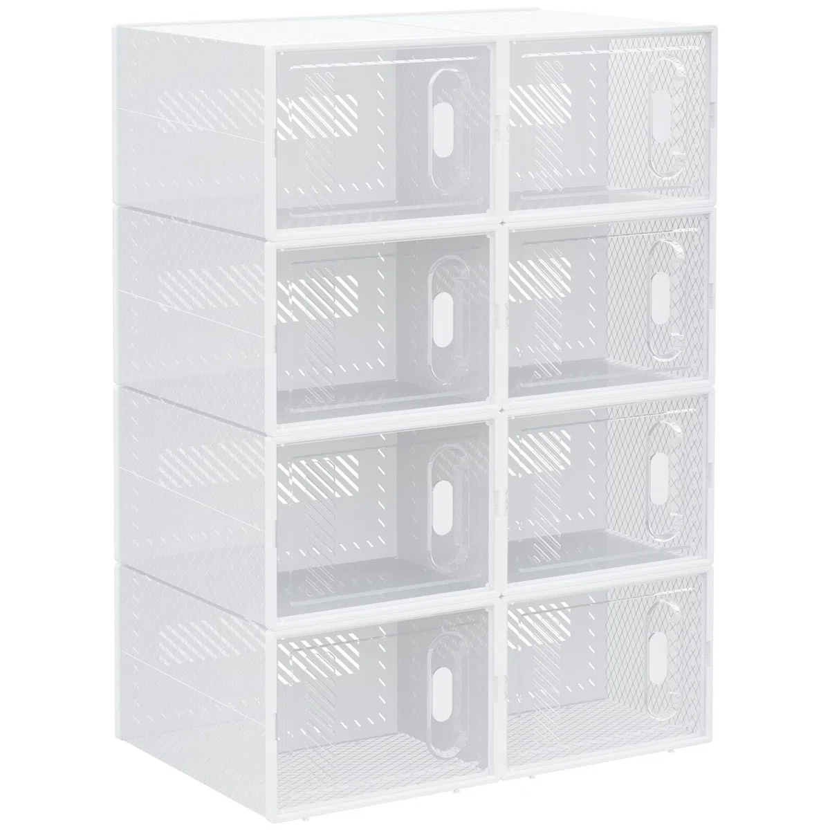 HOMCOM Scarpiera Modulare con 8 Cubi Contenitori e Porta Magnetica, Cubi Portaoggetti in PP, 25x35x19 cm, Bianco e Trasparente