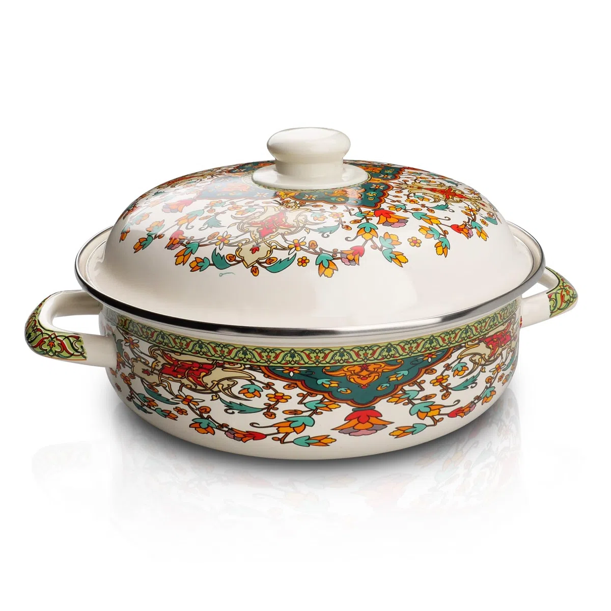 Casseruola in smaltata, 25 cm con coperchio, pentola in per cucina