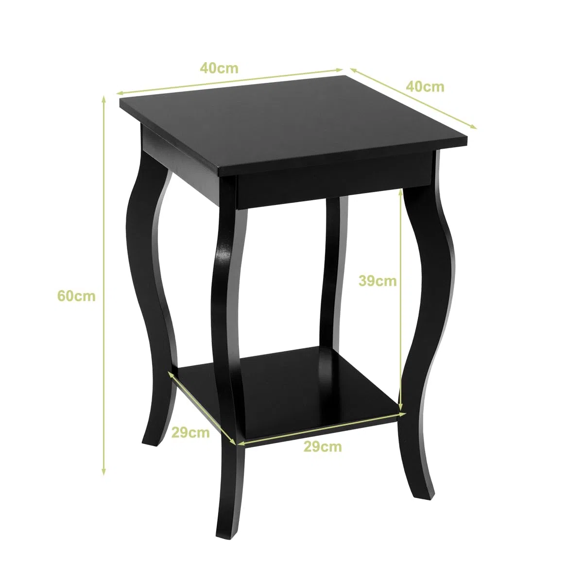 LIFEZEAL Comodino Camera da Letto, Comò, in Legno, Tavolino da Notte a 2 Ripiani, Tavolino Basso da Divano, Portaoggetti, Semplice, Moderno, Max 17 kg, per Soggiorno, Salotto, 40x40x60 cm, Nero