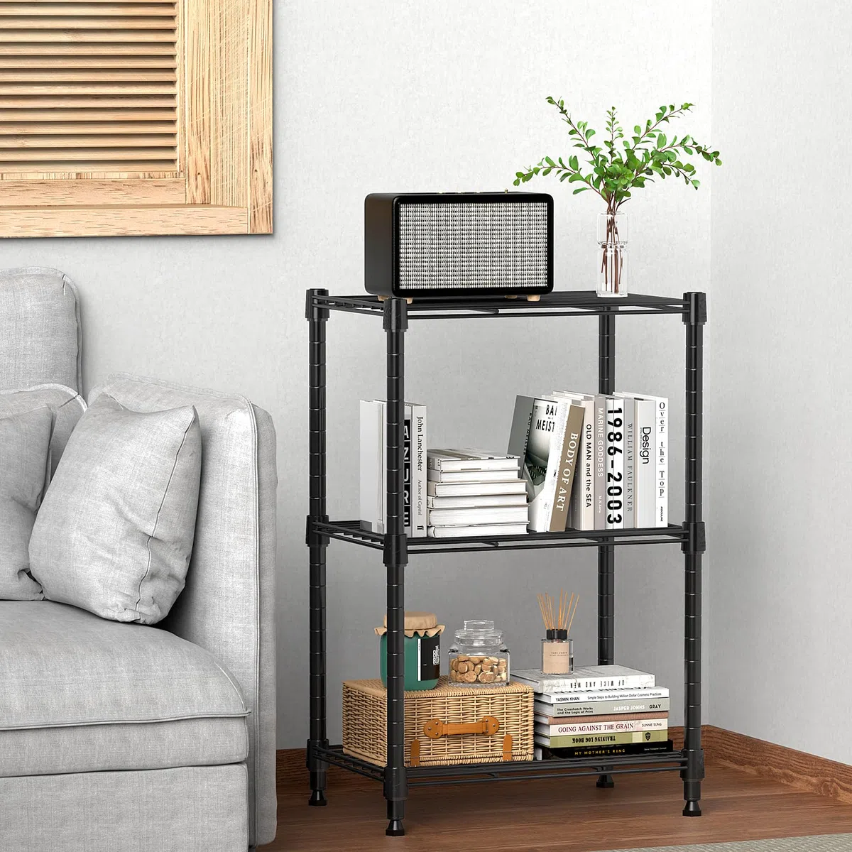 M MZG - Scaffalatura in acciaio per stoccaggio da 450 lbs, unità di scaffalatura utility a 3 livelli, organizer in filo d'acciaio per casa, cucina, ufficio 30 x 45 x 67 cm