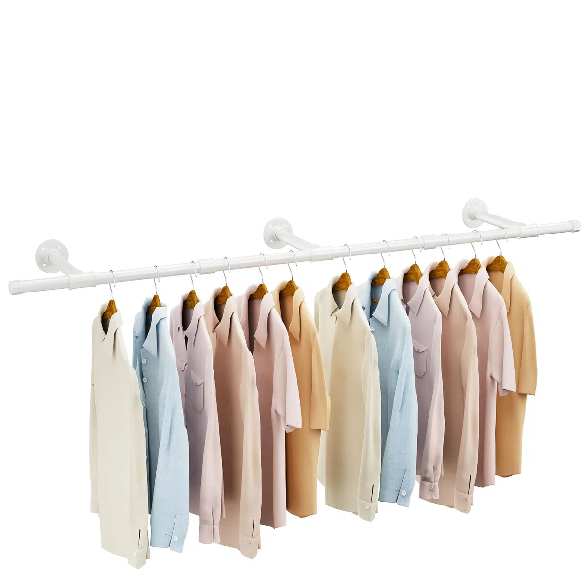 IBUYKE 156cm Barra Appendiabiti da Parete, Metallo Barra Appendiabiti per Tubo Industriale con Capacità di Carico di 50kg, Appendiabiti da Parete da Muro Salvaspazio per la Casa, Bianco TYJ007W