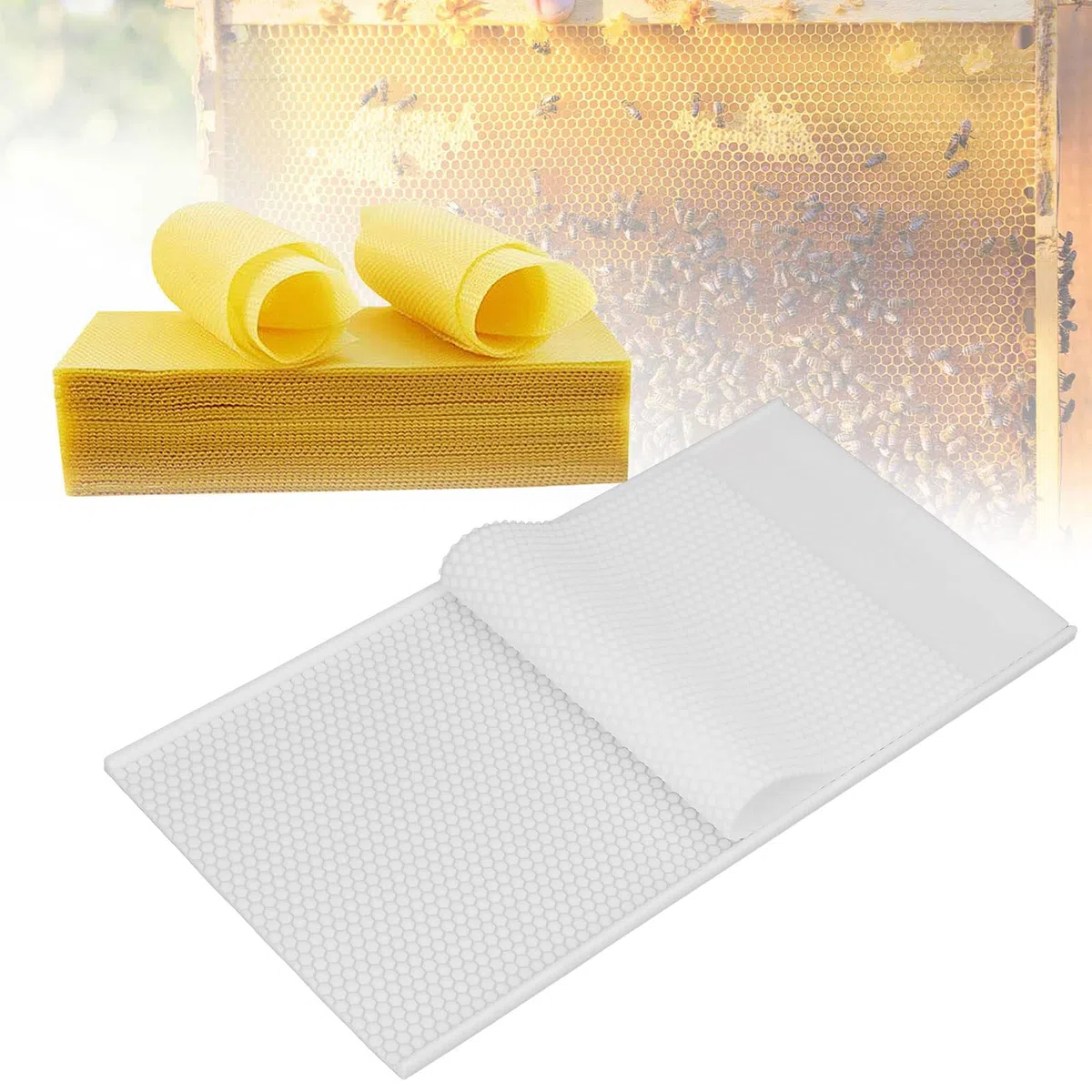 Zerodis Stampo in Foglio di Cera D'api, 2 Fogli a Nido d'Ape da 5,4 Mm Che Realizzano Stampi Foglio di Base in Cera D'api in Silicone Foglio di Fondazione Manuale in Cera D'api