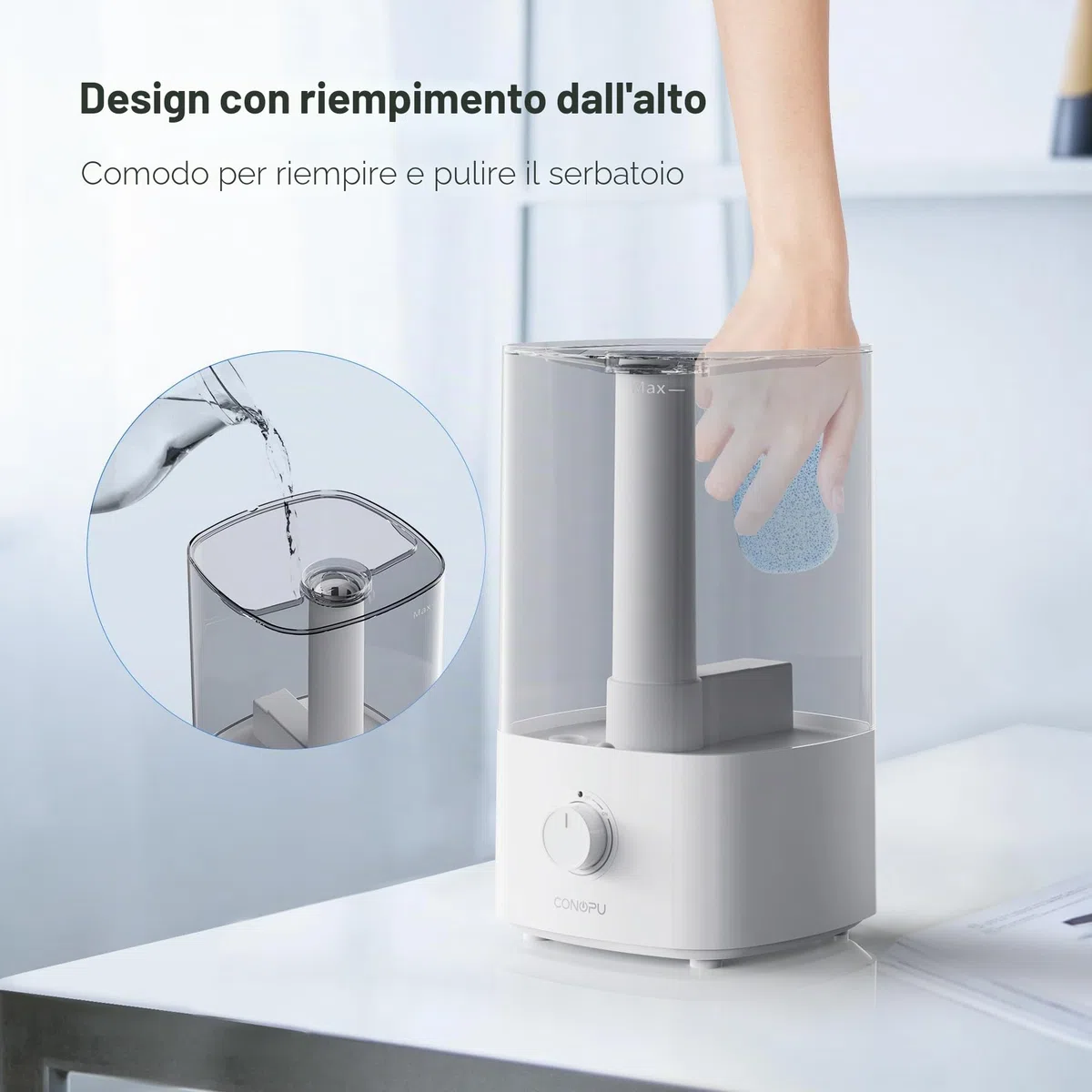 CONOPU Umidificatore, 4 l, umidificatore per camera da letto, camera da letto, camera dei bambini, 300 ml/h, bianco