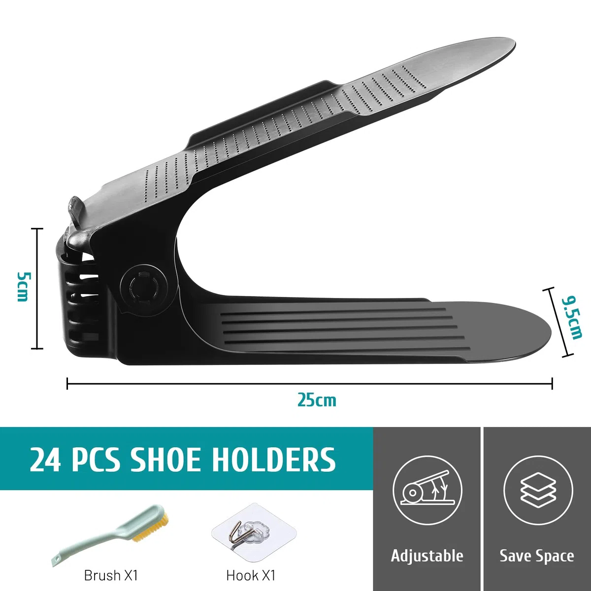 UCAMP Portascarpe,Set di 24 Organizer Scarpe Salvaspazio,Scarpiera Regolabile,Porta Scarpe in Plastica Durevole,Slot Scarpea Doppio Strato,Scarpiera con Quattro Altezze in Altezza(Nero)
