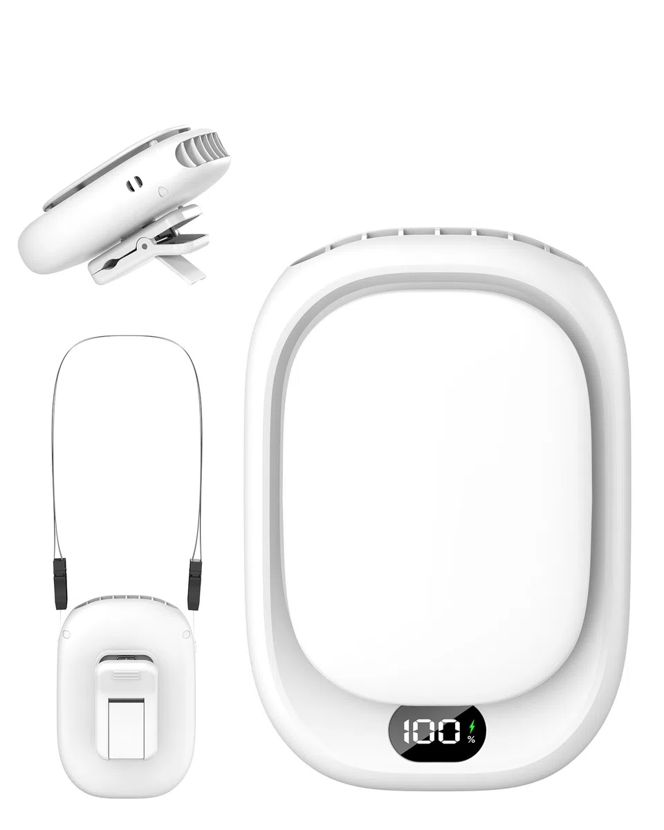 ViSSKO Portatile Ventilatore da Cintura, 2000mAh Mini USB Ventilatore, 4 Velocità Ventola da Tavolo Ricaricabile per Campeggio, facchino, Outdoor e Operaio - Bianco