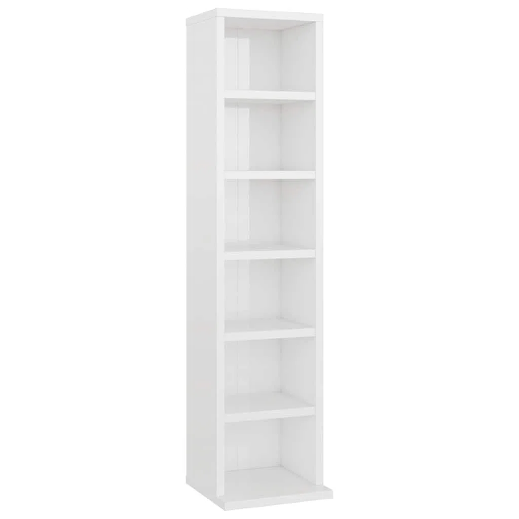 vidaXL Armadio a Mensola per CD, Mobile di immagazzinaggio per Ufficio Casa, Bianco Lucido, 21x20x88 cm, stoccaggio, in Legno di Ingegneria