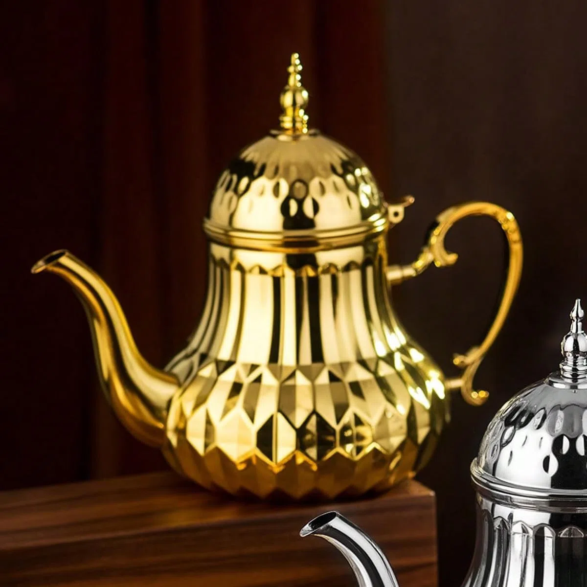 Teiera marocchina 1,4 l, stile arabo, acciaio inossidabile, marocchino, tradizionale, stile religioso Teapot(oro)