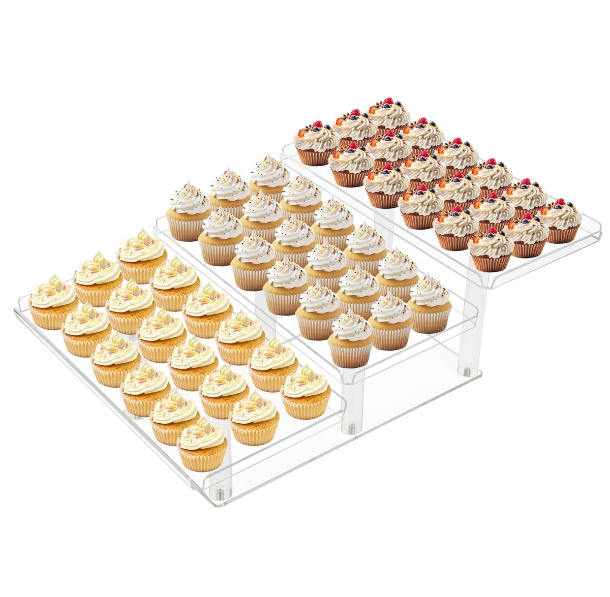 Alzata a 3 piani con 37,5 x 19 cm, in acrilico, per cupcake, buffet, vassoio da dessert a 3 livelli, per matrimoni, compleanni, feste a tema, baby shower e tea party