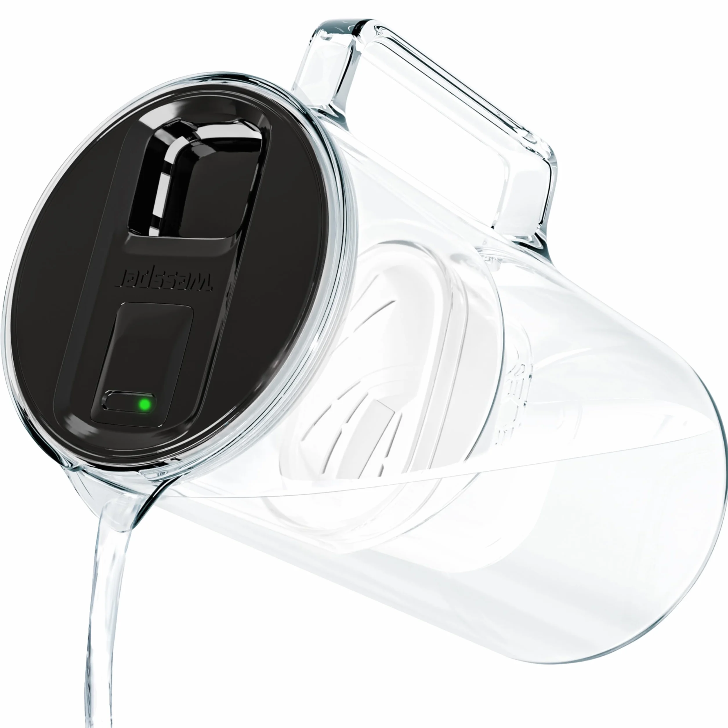 Wessper Caraffa Filtrante Acqua con Indicatore a LED, 3 Litri, Brocca con Cartuccia Filtro Acqua, Caraffa Acqua Filtrante in Vetro, Senza BPA “BPA FREE” - Nero