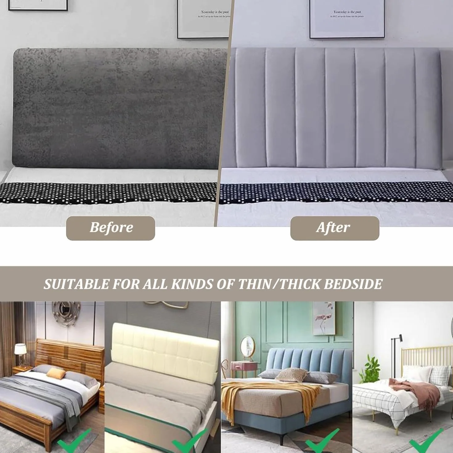 Copritestata Letto Copertura/Copri Testiere Letto Matrimoniale Imbottito Bianco,Velluto Elasticizzato Morbido Tessuto Universale,per Testiera Letto Decorazione(White,180cm)