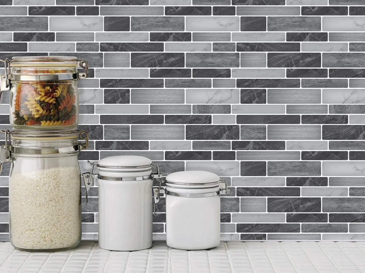 Art3d Set di 10 pezzi, Piastrelle da parete autoadesive, Piastrelle adesive nere e grigie con motivo di marmo per cucina, aspetto marmo,bagno, effetto mosaico, 30x30cm