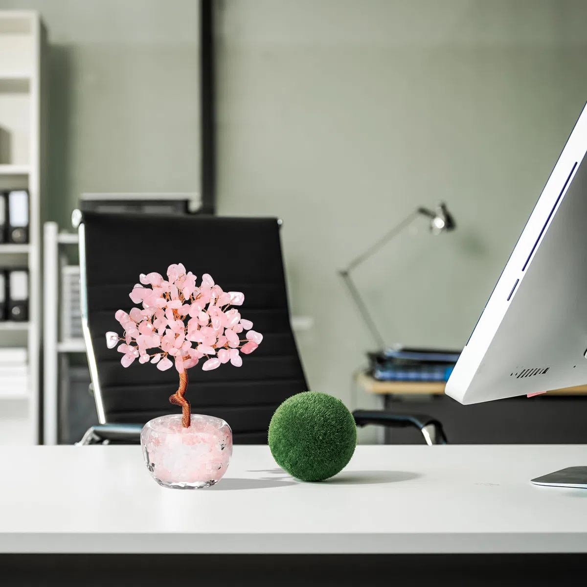 RIVIEVAL Albero di cristallo di quarzo rosa fatto a mano, albero di pietre preziose curative per la casa e l'ufficio, albero dei chakra, regalo di buona fortuna per le donne, compleanno (rosa)