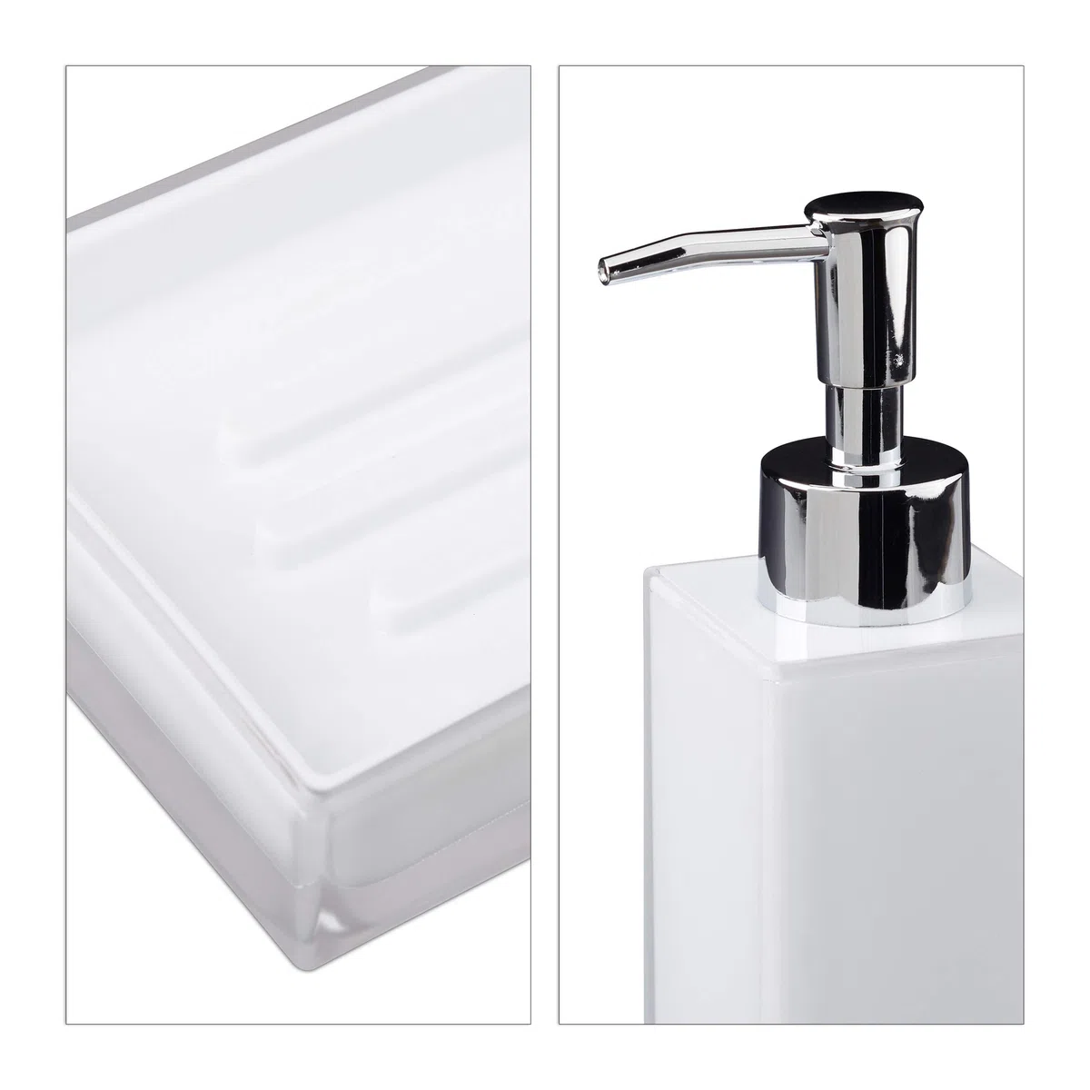 Relaxdays Set 4 Accessori Bagno, Bicchiere Igiene Dentale Portaspazzolini Dispenser Porta Sapone Portasaponetta, Bianco