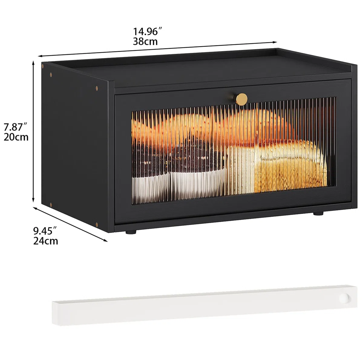 VEDECASA Contenitore per pane in bambù con illuminazione a LED, grande contenitore per il pane da cucina, per piano di lavoro con finestra, nero (nero, 1 ripiano)