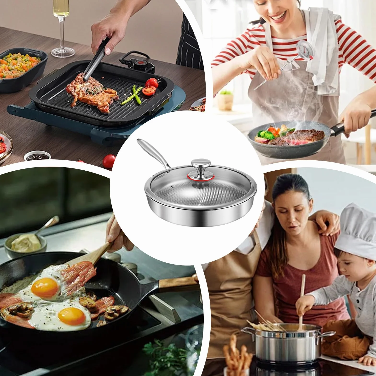 Set Di Pentole In Titanio Professionale 22 Cm Coperchio Incluso, Antiaderente Senza Rivestimento Per Friggere, Rosolare, Stufare E Cucinare Senza