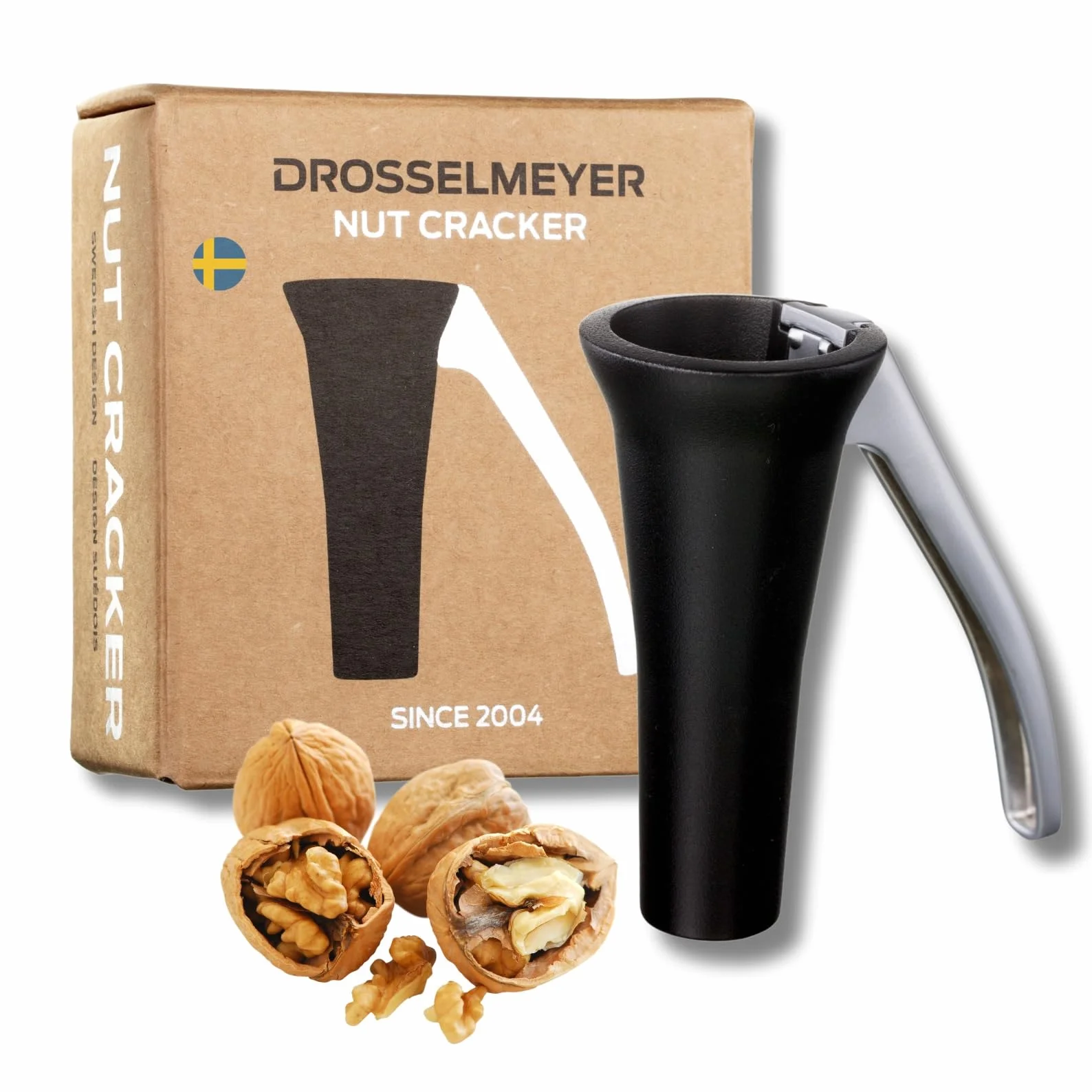 Drosselmeyer Schiaccianoci di Design - Efficace su noci di tutte le dimensioni con il minimo sforzo - Schiaccianoci resistente - Molto forte e robusto - Progettato e prodotto in Svezia (Nero)