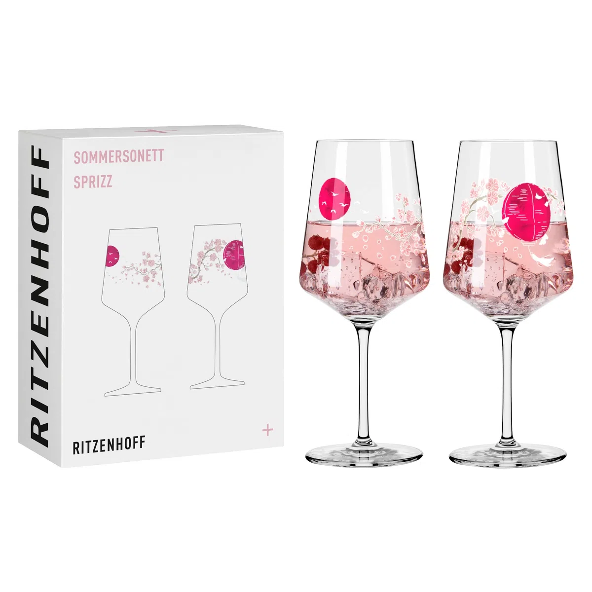 RITZENHOFF 3461007 Set di 2 bicchieri da aperitivo Sprizz da 500 ml - Serie Sommersonett No. 7 con motivo asiatico rosa - Made in Germany