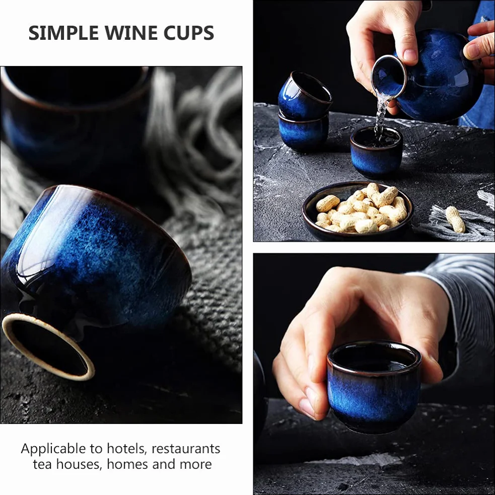 Lurrose Il set di sake giapponese in ceramica include 1 bottiglia di Tokkuri e 4 tazze di Ochoko per tazza di tè tradizionale di sake caldo o freddo